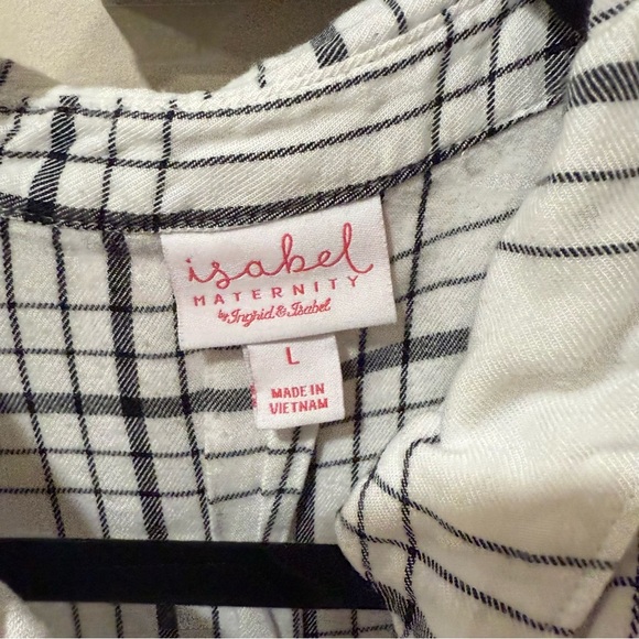 Isabel maternity Plaid long sleeve belted waist shirt - large-Black & White - Picture 3 of 3